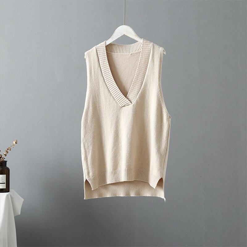 Maglione casuale primavera autunno donna gilet maglione di lana spessa e grezza maglia maglione fuori misura canotta femminile senza maniche grande superiore donna: Albicocca