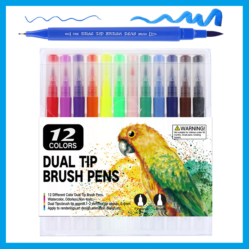 12PCS/Set Marker Pen Set Watercolor Pen Brush Markers Dual Tip Fineliner Drawing for bullet Journal Art Markers Colors Pens: 12 Colors N