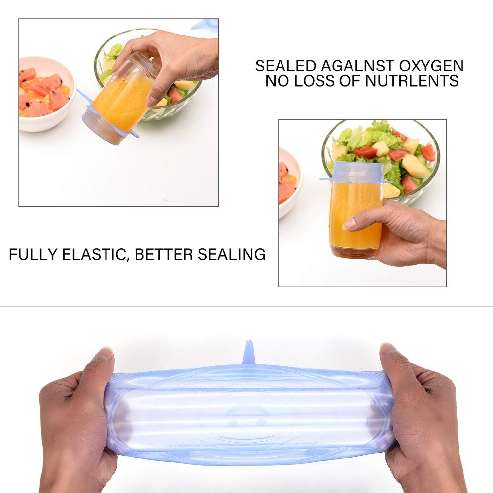 Zhangji 6 Pack Silicone Stretch Lids Durable Reusable Airtight Food Wrap Covers Fits All Sizes and Shapes of Containers