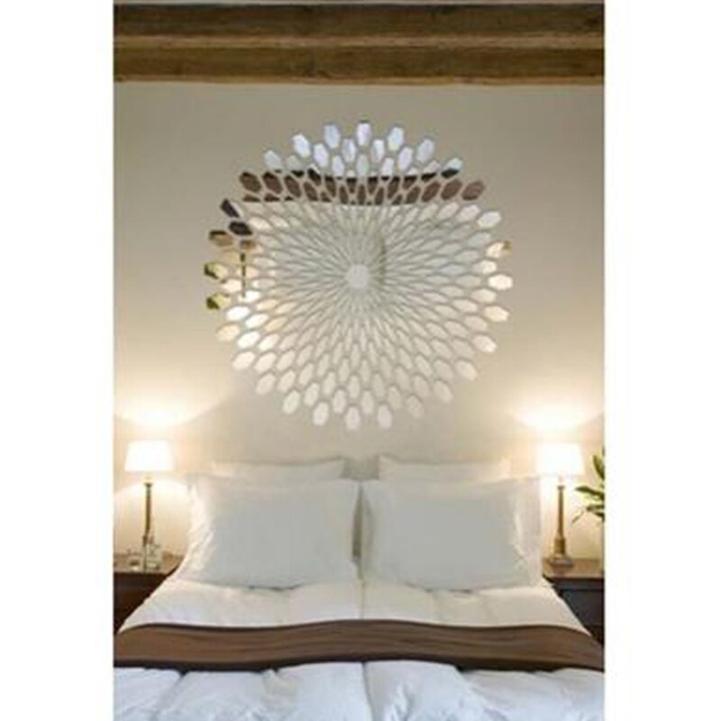 Decoración artística creativa con patrón geométrico de pétalos, Fondo de pared para dormitorio, decoración de pared del pasillo, varilla espejo para pared acrílica autoadhesiva