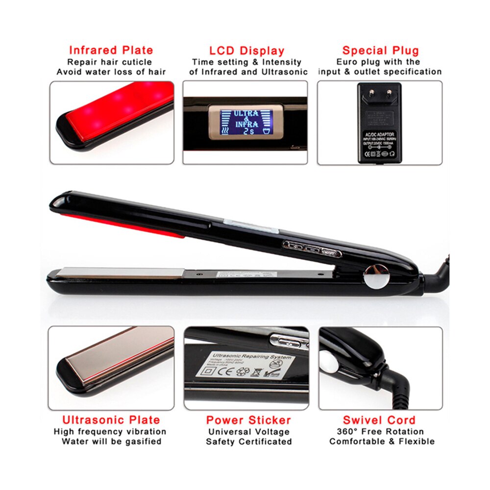 Piastra per capelli professionale a infrarossi 2 in 1 e bigodino 1.25 pollici tormalina ceramica titanio ioni negativi ferro galleggiante 3D