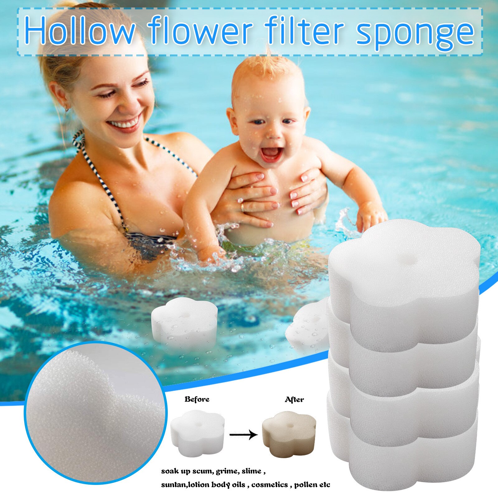 Esponja absorbente de aceite para piscina, bañera de hidromasaje y balneario, cara redonda, Kit de mantenimiento de suciedad y suciedad de barro, accesorios, 10 Uds.