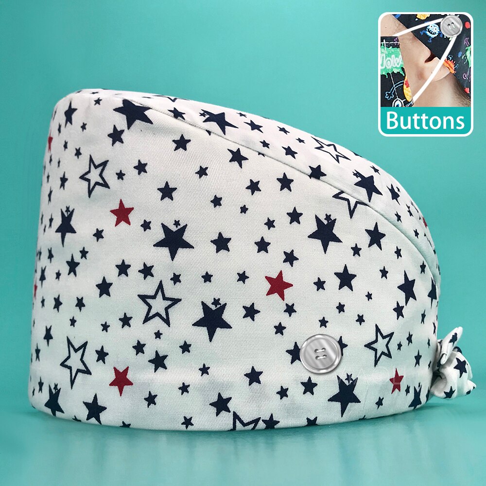 Health Workers Frosted Hat Laboratory operator work cap Beauty salon Print Hat adjustable Scrub Cap working Clean hat Spa Caps: 22051