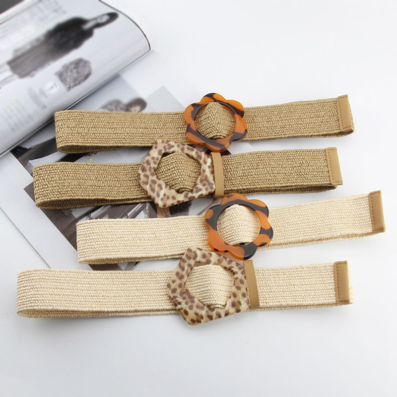 Vintage bohemio cinturón de cintura trenzada, cinturón femenino de verano, cinturones redondos de madera con hebilla, cinturón de corsé ancho de paja falsa, cinturón tejido para mujer