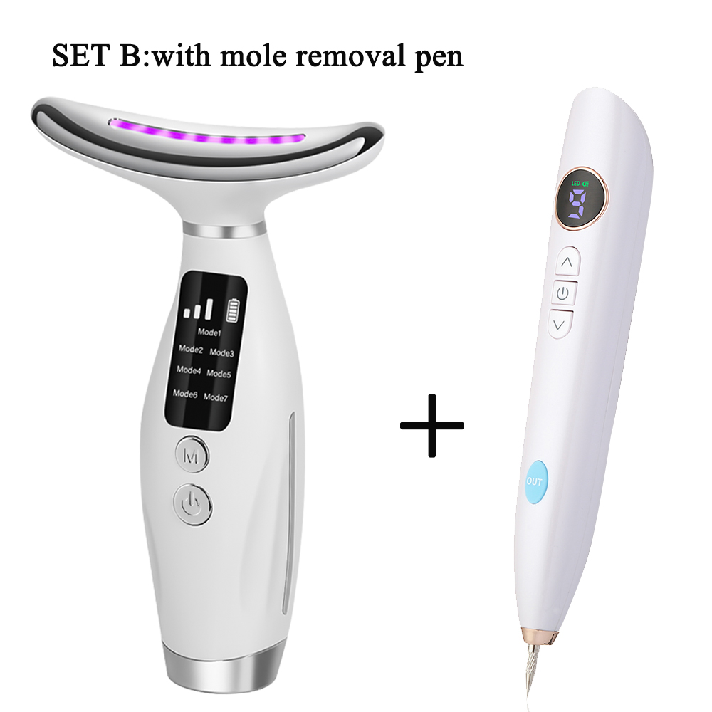 Dispositivo de belleza para el cuello y la cara, masaje vibratorio para cara y cuello, Skindion Personal, dispositivo de belleza para uso doméstico, máquina de estiramiento facial,Lámpara LED de 7 colores, equipo de be: Plata