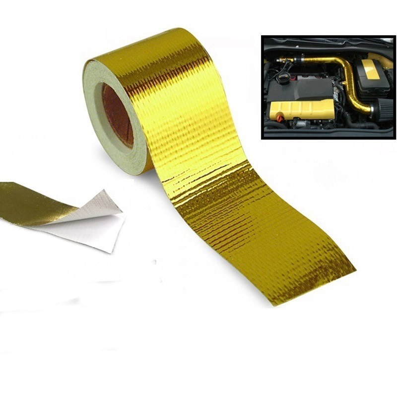 Gold 2'' Thermal exhaust Tape Air Intake Heat Insulation Shield Wrap Reflective Heat Barrier Self Adhesive Engine 2 Inch 5M