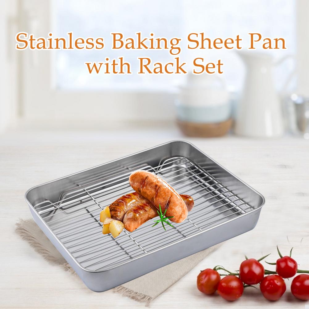 Baking Tray with Removable Cooling Rack Set Stainless Steel Baking Pan Sheet Non Toxic , Used For Oven, BBQ Tray Dishwasher Safe