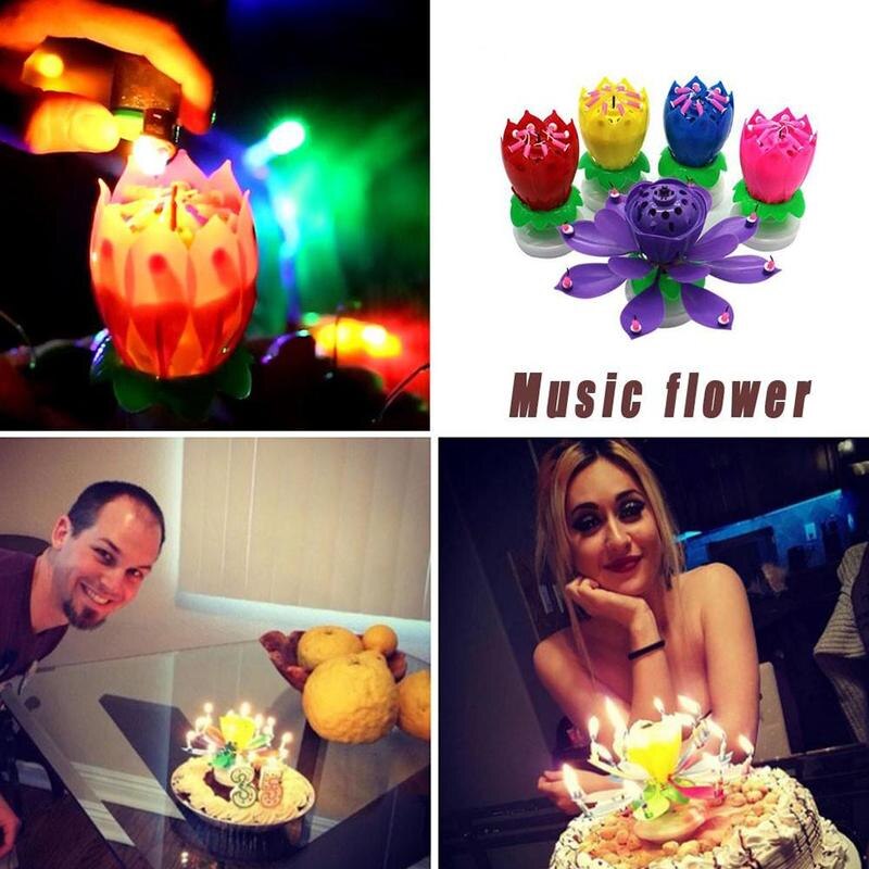 Music Cake Candle Rotating Flower Candle Birthday Art Candle Lights Party Diy Cake Decoration Best For Girl Friend