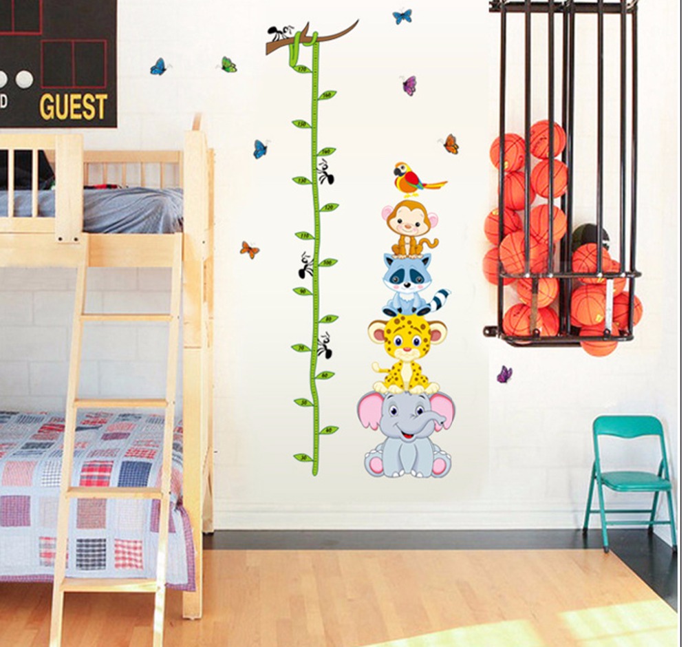 Cute Tiger Animals Stack Height Measure Wall Sticker Decal Kids Adhesive Vinyl wallpaper mural baby girl boy room nursery decor
