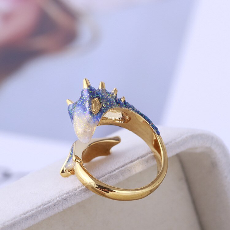 Guld topas drage ring forgyldt drage ring smykker med mousserende lyserød og hvid emalje monvatoo london: Blå