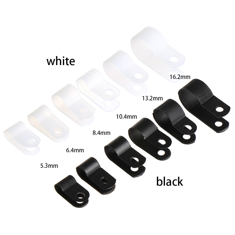 100 Pcs Plastic P Clips Black Hose Fasteners Cable Durable R-Type Nylon Cable Clamp Mounting Fix Hardware Electrical Fittings