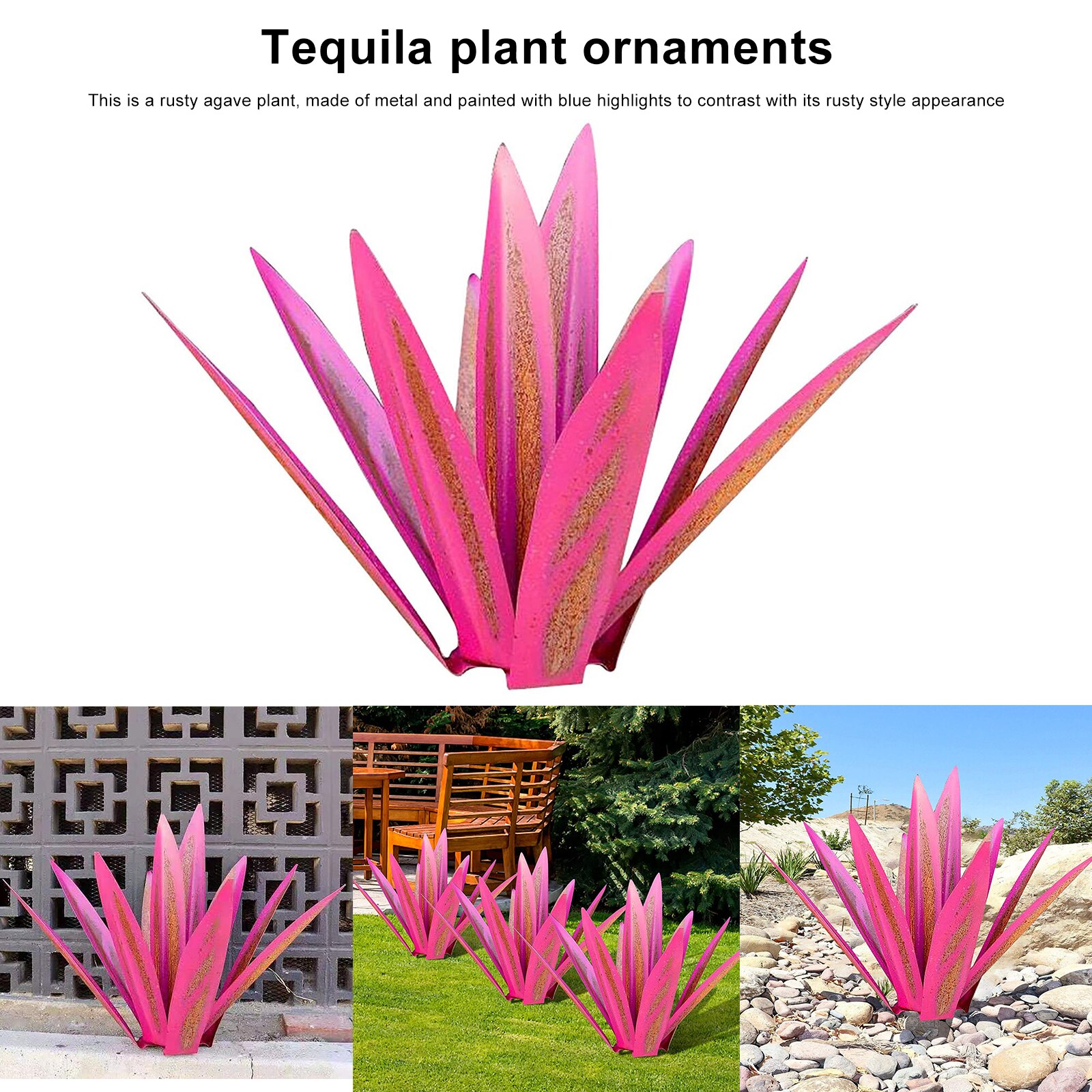 Rustic Tequila Plant Sculpture, Hand Painted Metal Agave Ornaments, Iron Art Decor Figurines for Garden Yard Lawn Patio Outdoor