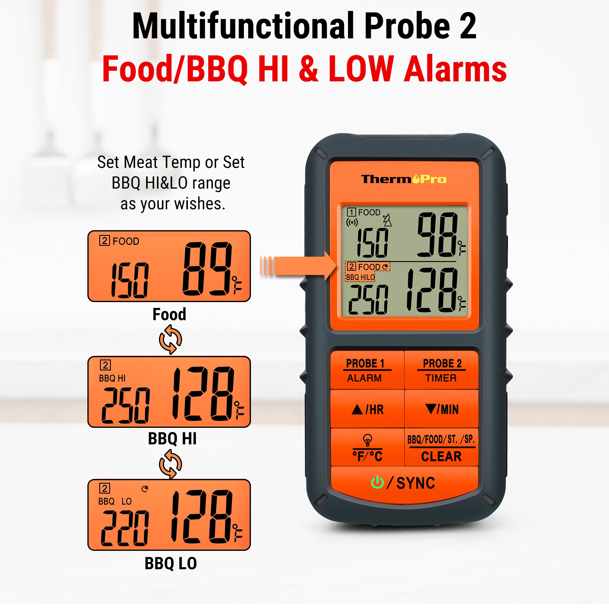 ThermoPro TP08 thermomètre de cuisine numérique, à distance sans fil thermomètre de cuisine numérique-double sonde pour la fumée au BBQ four à gril-moniteur d'aliments/viande