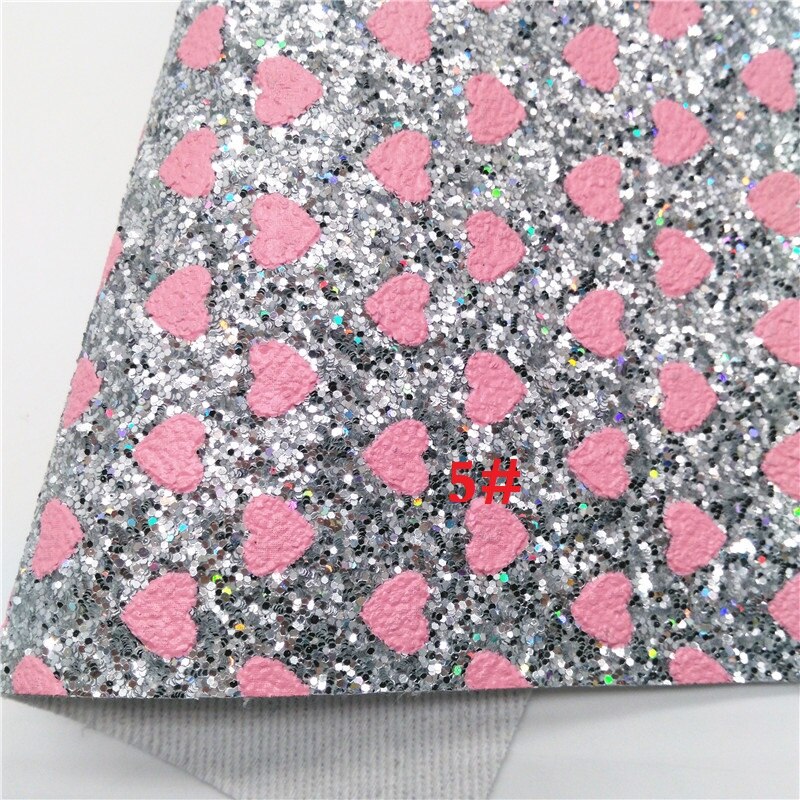 O glitterwishcome 21x29cm a4 tamanho corações imprimiu o couro grosso do brilho, vinil da tela do couro do falso para arcos, gm599b