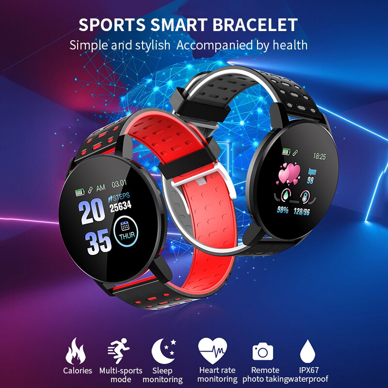 Bracelet connecté de Sport 119Plus pour hommes et femmes, avec moniteur de fréquence cardiaque, de pression artérielle et d'oxygène, étanche,