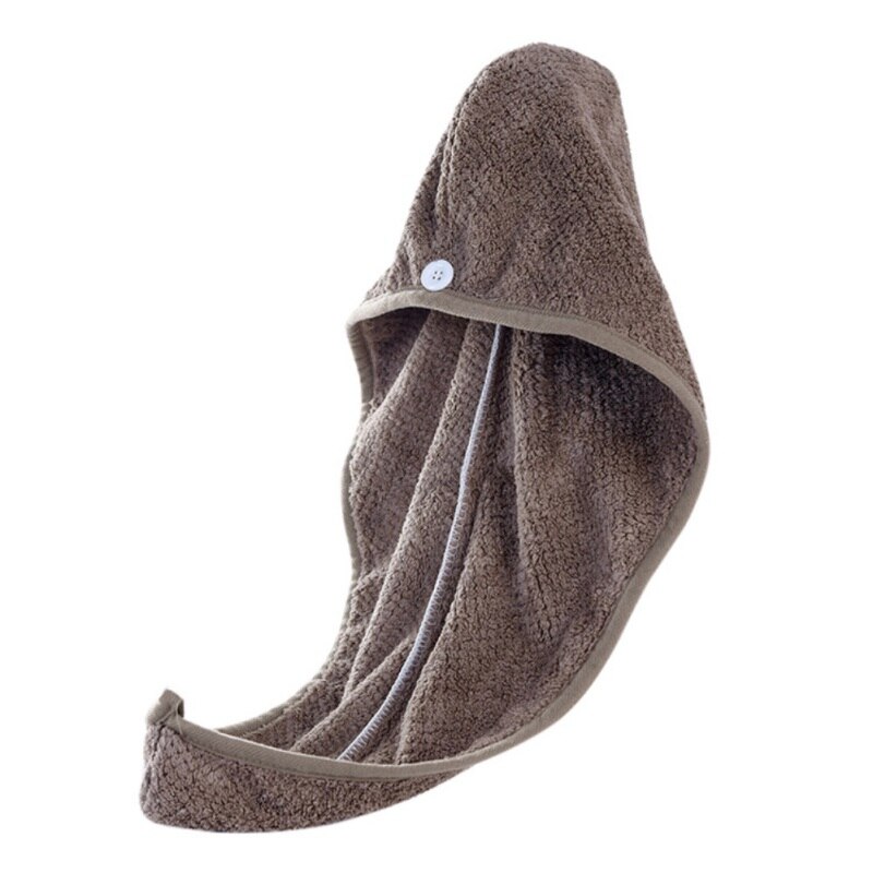 Hårpleje koral fleece hår tørrer håndklæde super absorberende twist hår wrap wrap cap turban hat til krøllet langt og tykt hår: Kaffe