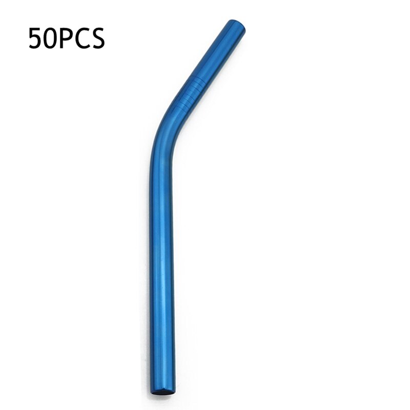 50 stuks 12mm drinkrietjes herbruikbare metalen rietjesset scherpe bubble tea rietjes 304 roestvrijstalen parel milkshake dikke rietjes buis: Blauw gebogen
