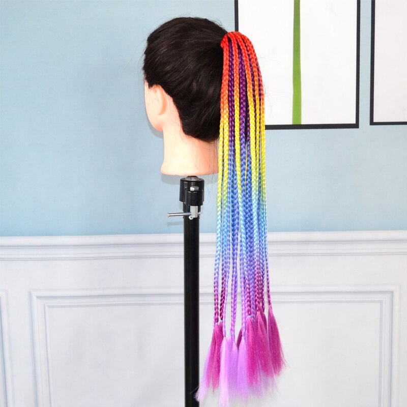 Queue de cheval synthétique colorée boîte droite tresse avec bande élastique queue de poney Extensions de cheveux accessoires de cheveux pour les femmes