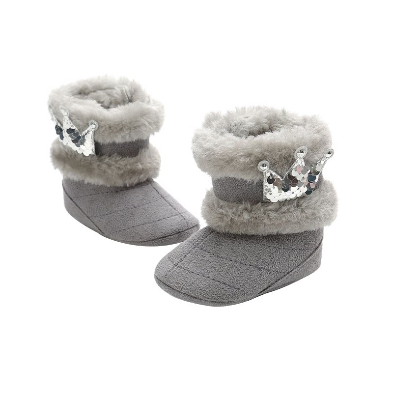 Baby Schoenen Peuter Baby Meisje Crown Schoenen Zachte Crib Zool Schoenen Pasgeboren Sequin Crown Fuzzy Winter Warme Laarzen