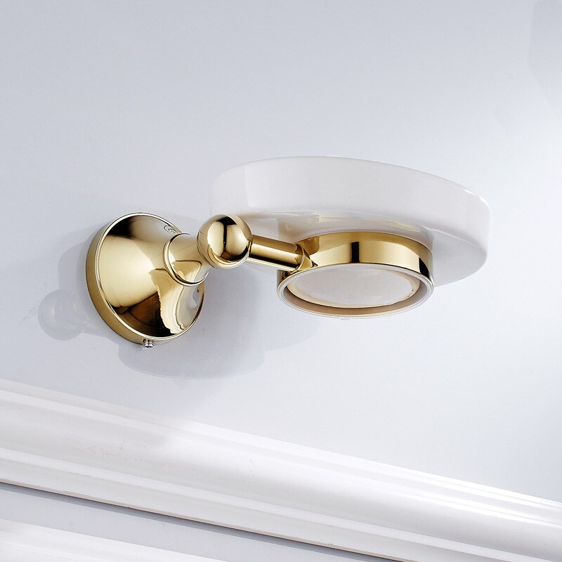 Luksus guld badeværelsestilbehør messing håndklædehylde toiletpapirholder sæbeholder håndklædeholder tørretumbler: Keramik sæbeskål