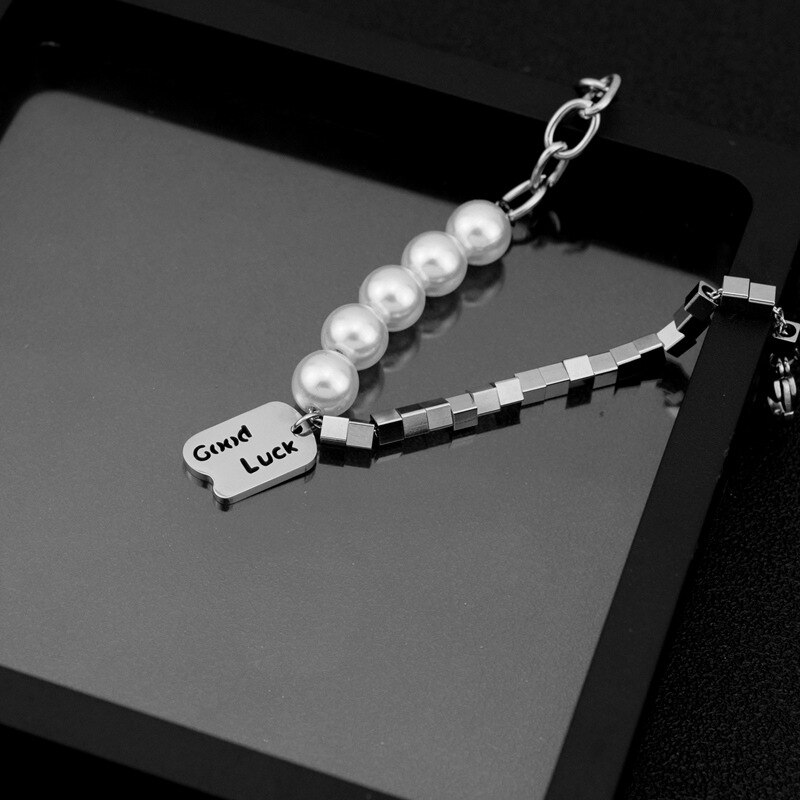 2022 Koreaanse Golf Rvs Parel Vierkante Stiksels Geluk Armband Ins Celebrity Sieraden