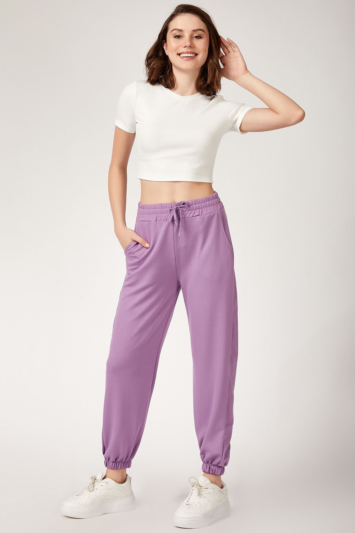 Pantalon de survêtement poche lilas femme