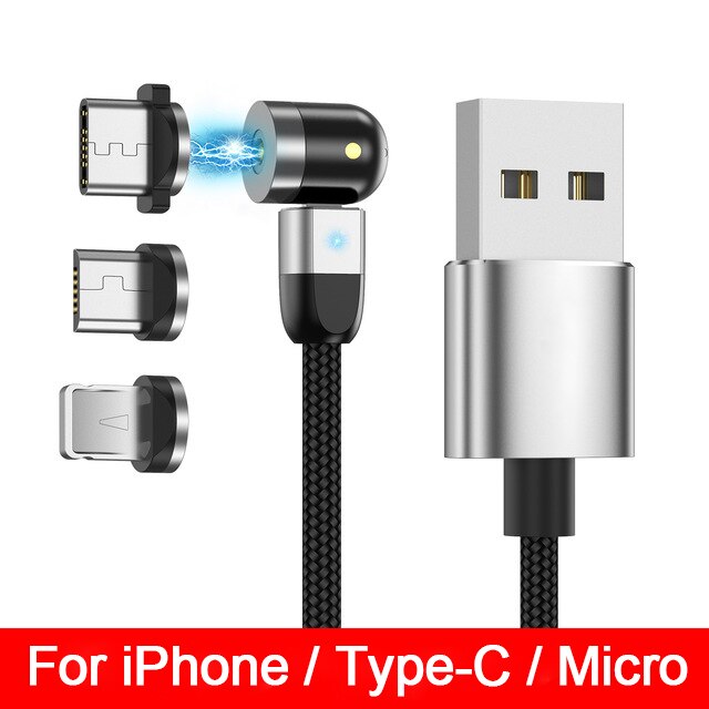 540 Magnetic Cable Micro USB Type C Fast Charging Phone Magnet Charger: Silver 2 sets / 1m(3.3ft)