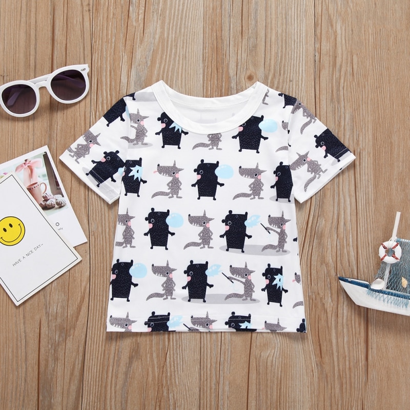 Summer Baby Boys Casual Tops Newborn Boys Short Sleeve Cartoon Dogs Print T-shirt Pure Cotton Tops Infant Round Collar Blouse