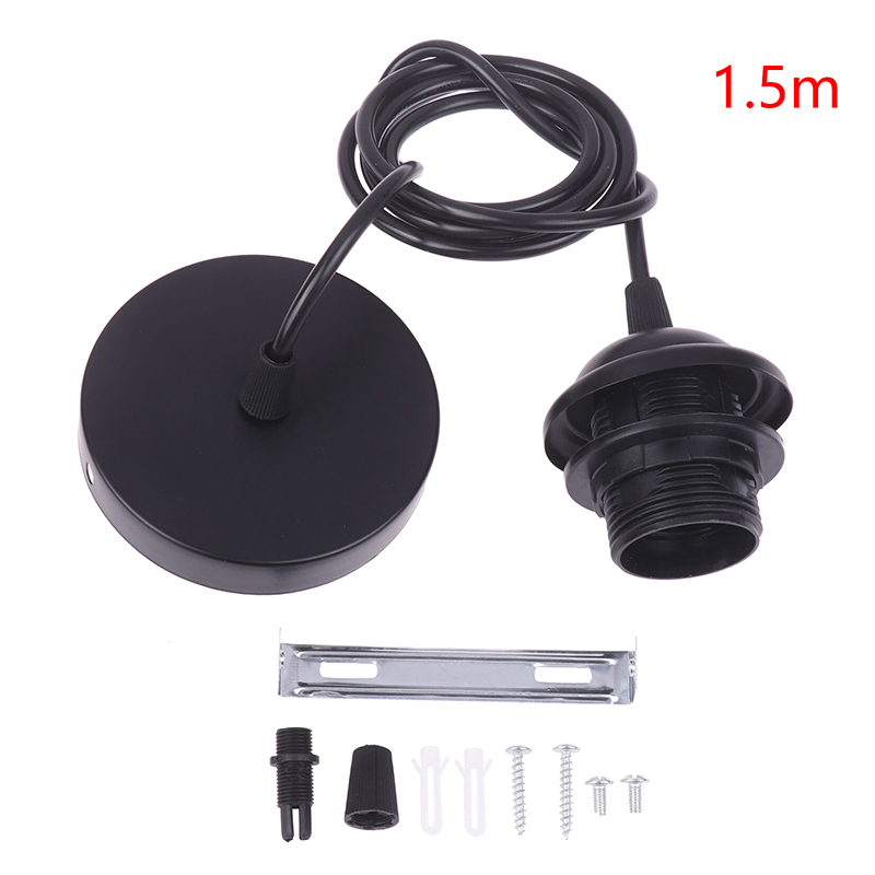 Retro E27 Hanging Lamp Holder With 1m/1.5m Hanging Wire Ceiling Lamp Holder Socket Lamp Base For Household Hanging Pendant Light: black