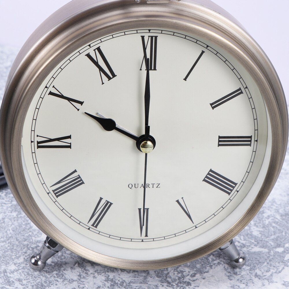 Metal Alarm Clock Roman Numerals Table Bedside Silent Alarm Clock without Battery