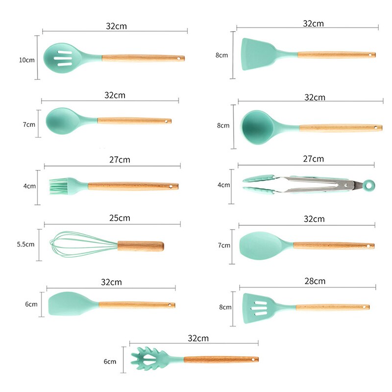 Silicone Wood Turner Soup Spoon Spatula Brush Scraper Pasta Server Egg Beater Kitchen Cooking Tools Kitchenware