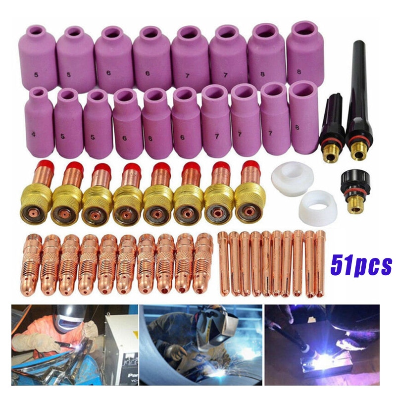 51pcs TIG Welding Ceramic Cup Gas Lens Set Kit For Miller Cutter Torch 17/18/26