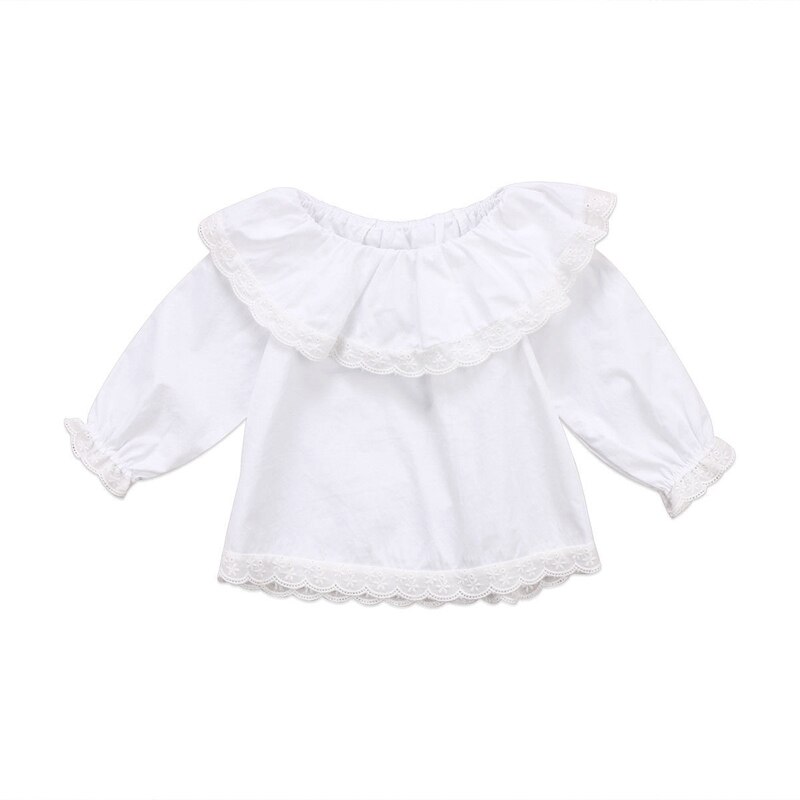 Bambino Appena Nato Del Bambino Delle Ragazze Della Principessa Del Merletto Del Collare Maniche Lunghe Solido Bianco T-Shirt Top Vestiti