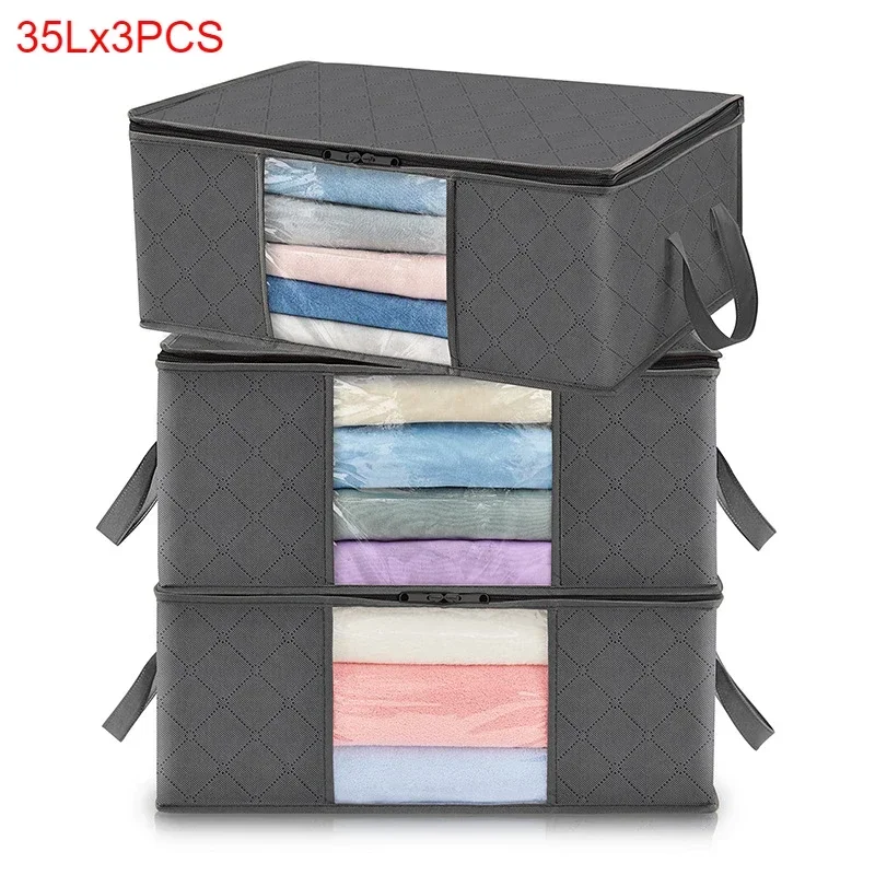 Sac de rangement pour vêtements de grande capacité, 3/1 pièces, sacs de rangement pliables pour couvertures, conteneurs de rangement pour organiser les vêtements de placard de chambre à coucher: Violet
