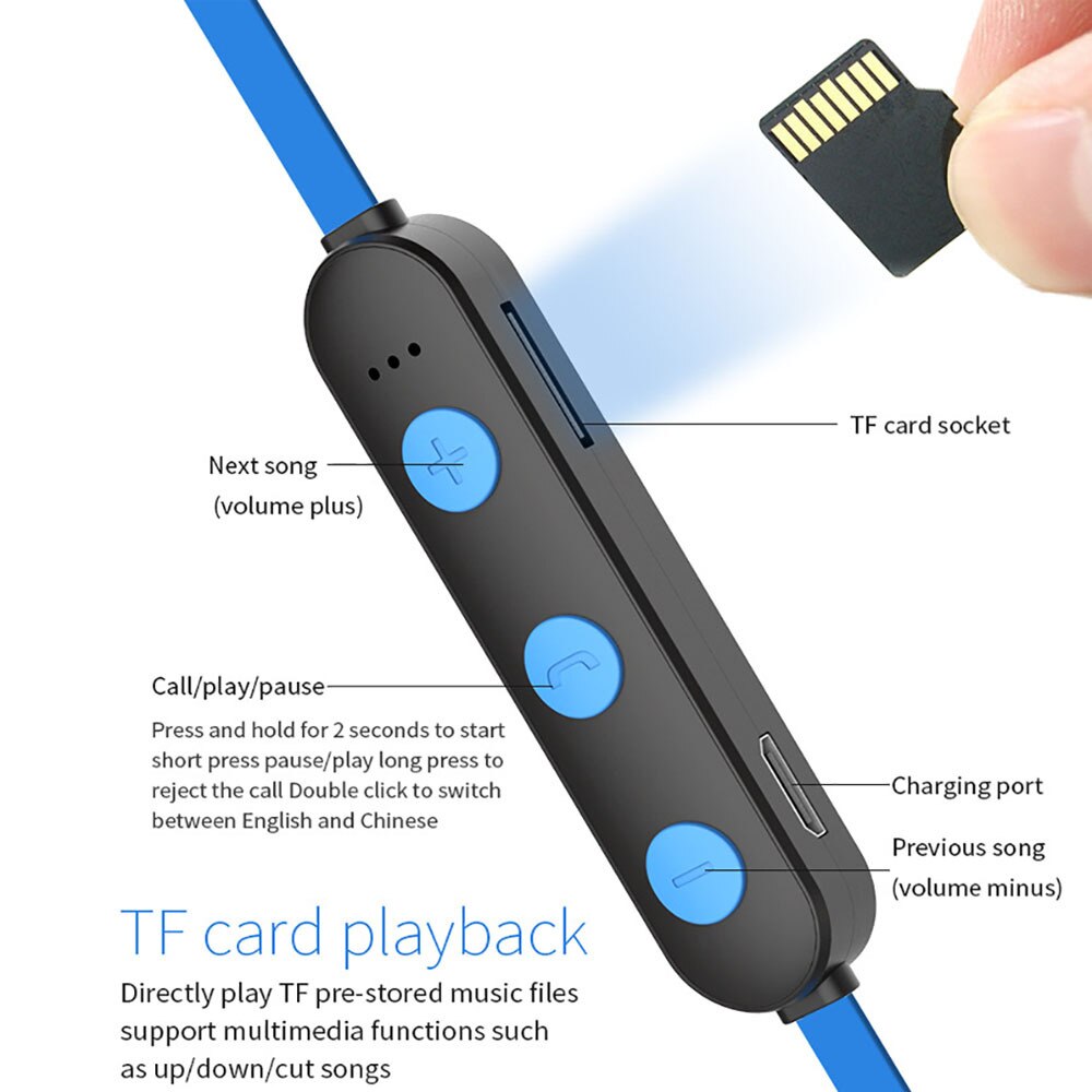 XT22 Sports Bluetooth Earphone Magnetic Attraction Wireless Headset Support TF SD Card Stereo Bass Waterproof Headphone With Mic