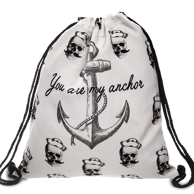 Impression 3D sac à cordon voyage toile dessiner chaîne sac crâne pieuvre motif Harajuku gothique sac à dos cartable