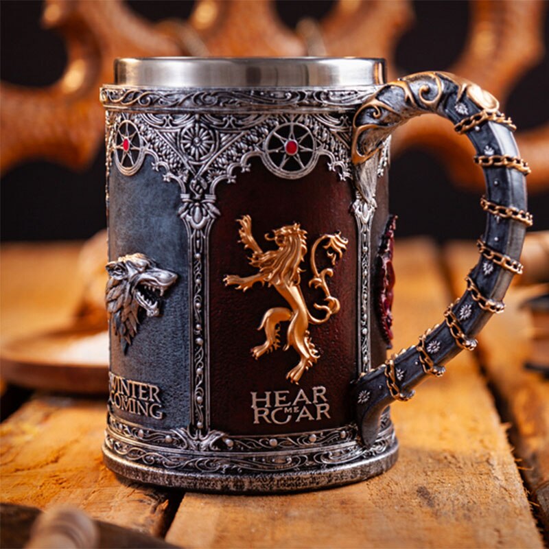 Bier Mokken Koffie Cups 3D Gothic Beker Ijzeren Troon Tankard Roestvrij Staal Hars Wijnglas Mok Jaar Kerst Fans