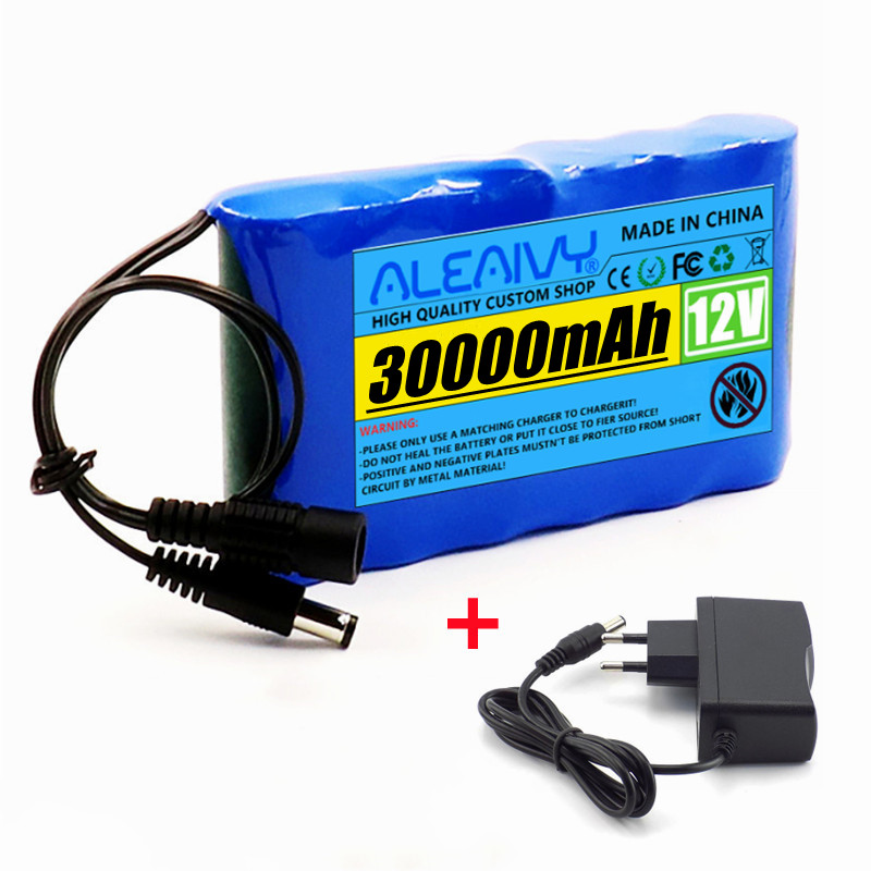 Portable Super 12V 30000mah Battery Rechargeable Lithium Ion Battery Pack Capacity DC 12.6v 20Ah CCTV Cam Monitor + Charger: Gold