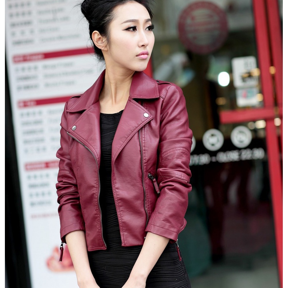 Women Autumn Winter Zipper Soft Leather Jackets Female Black Slim Cool Lady PU Leather Jackets Short Faux Leather Coat