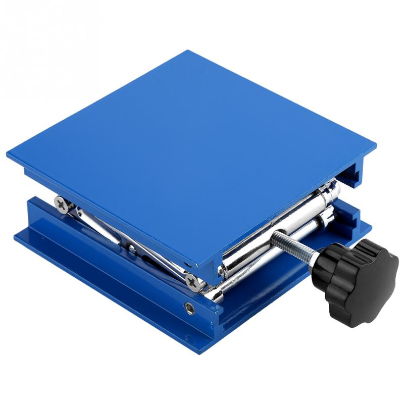 100 x 100mm Blue Electroplated Aluminum Lab Lifting Stand Rack Scissor Jack Lifter Lab Lifting Platform Microscope Lab Jack