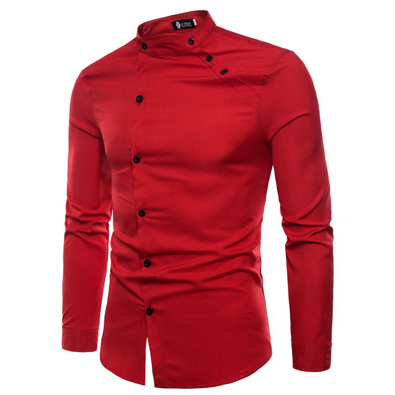Plus size heren overhemd met dubbele rij knopen, slim fit, lange mouwen, kraag omgeslagen, effen, casual, vintage court-stijl