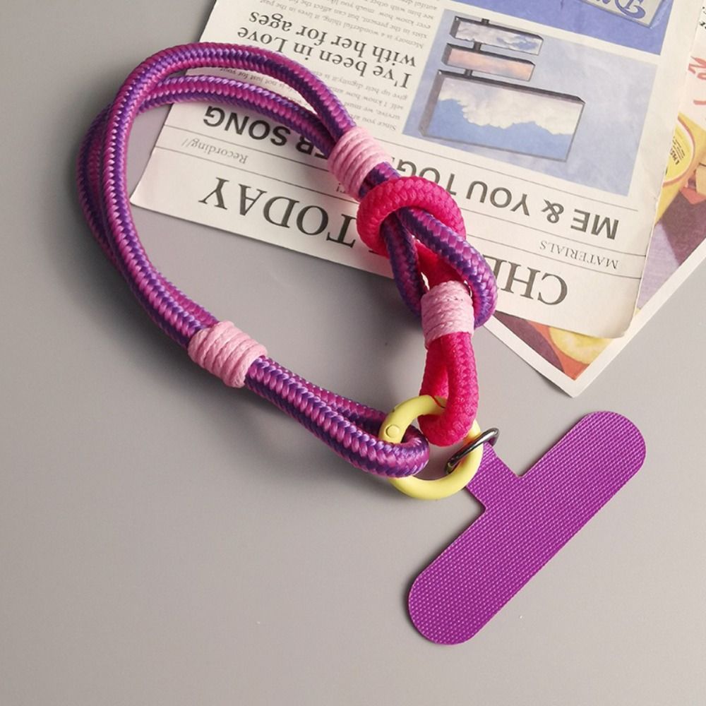 Correa Universal de nailon trenzado para teléfono móvil, cadena colgante, anillo, cordón para la muñeca, llavero de cuerda desmontable: Rojo / Rosa
