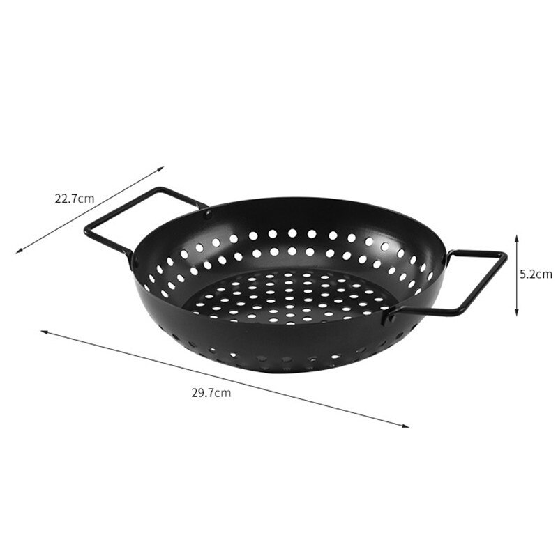 Non-stick Grill Pan Ronde Vierkante Dubbele Handvat Gaten Voedsel Groente Barbecue Keuken Camping Picknick Afvoer Mand Plaat Lade: Round