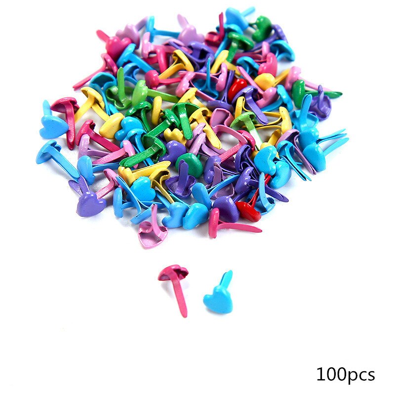 Clous de deux pieds en métal 50/100 pièces | Pointes de strass, matériel artisanal pour enfants, accessoires Scrapbooking, attache de décoration pour Brads: Small heart 100pcs