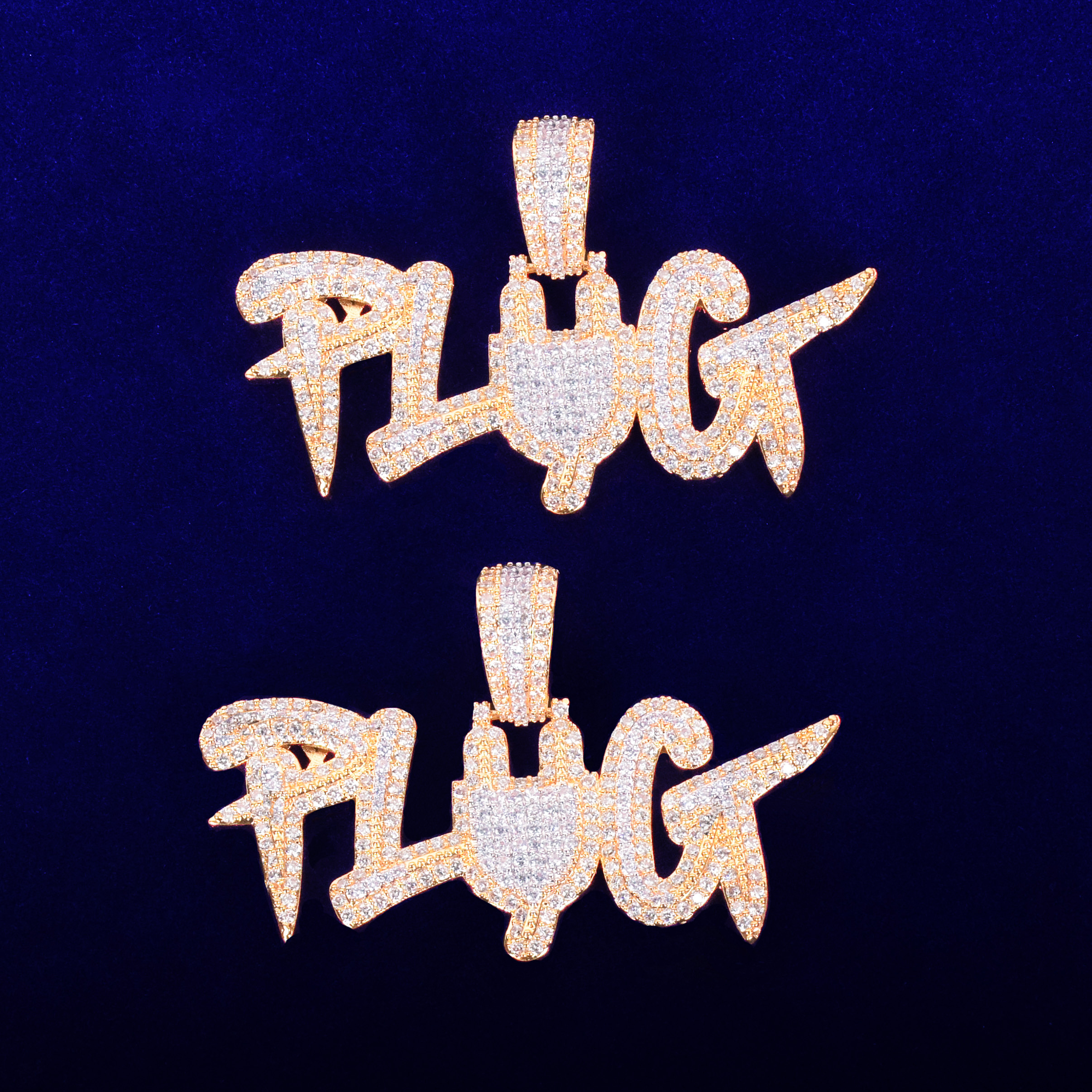 Plug Letter Pendant Micro Pave Finish Hip Hop Necklace Men&#39;s Jewelry