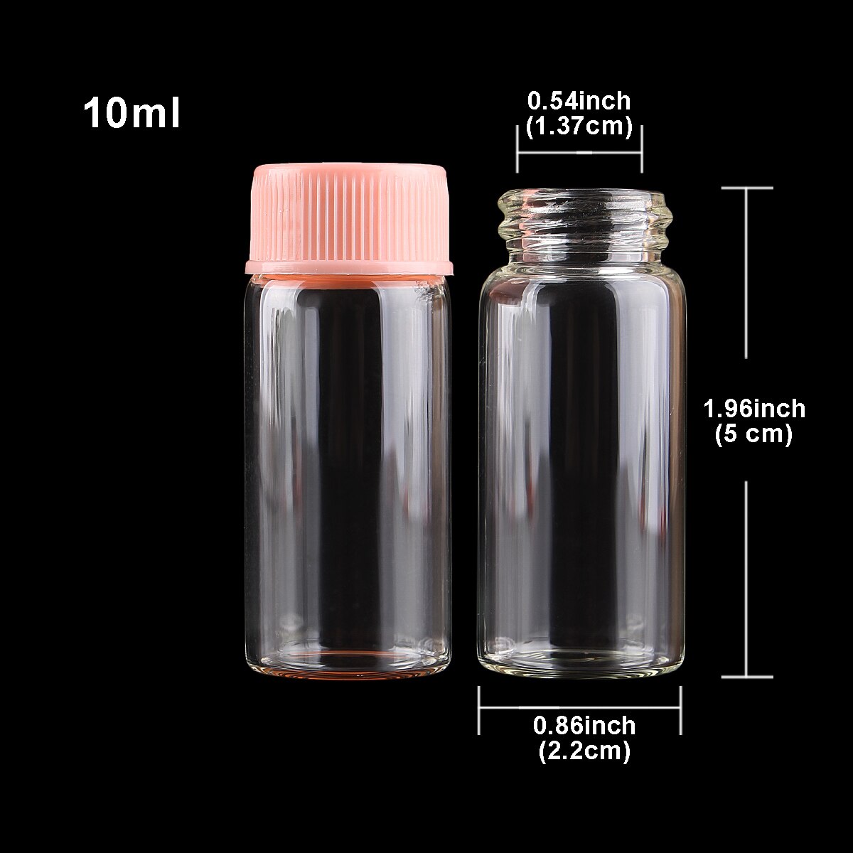 Frascos de vidrio con tapas de plástico rosa para especias, CON POCIÓN frascos de vidrio, 10 Uds. De diámetro de 22mm, 5ml/6ml/7ml/10ml/14ml: 10ml