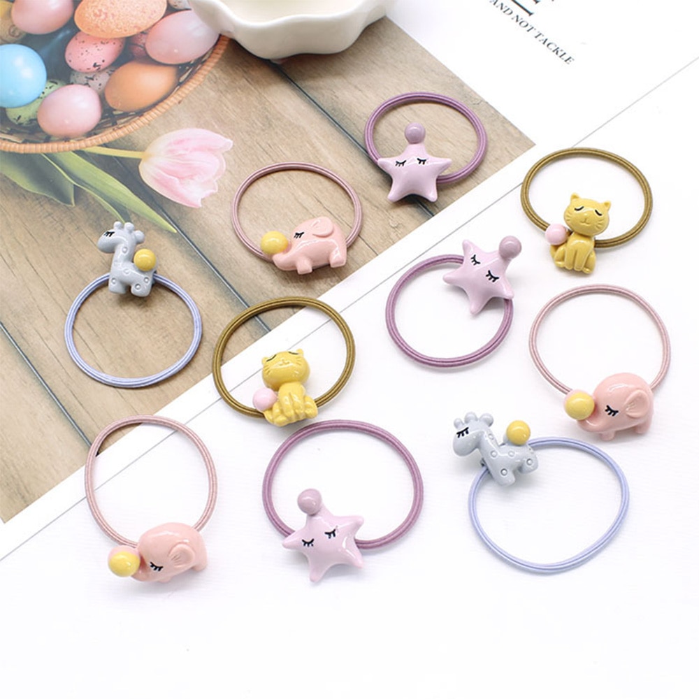 2 unids/set Animal niñas acrílicas Cuerdas elásticas para el pelo estrella elefante Cola de Caballo titular Scrunchies gomas de pelo accesorios