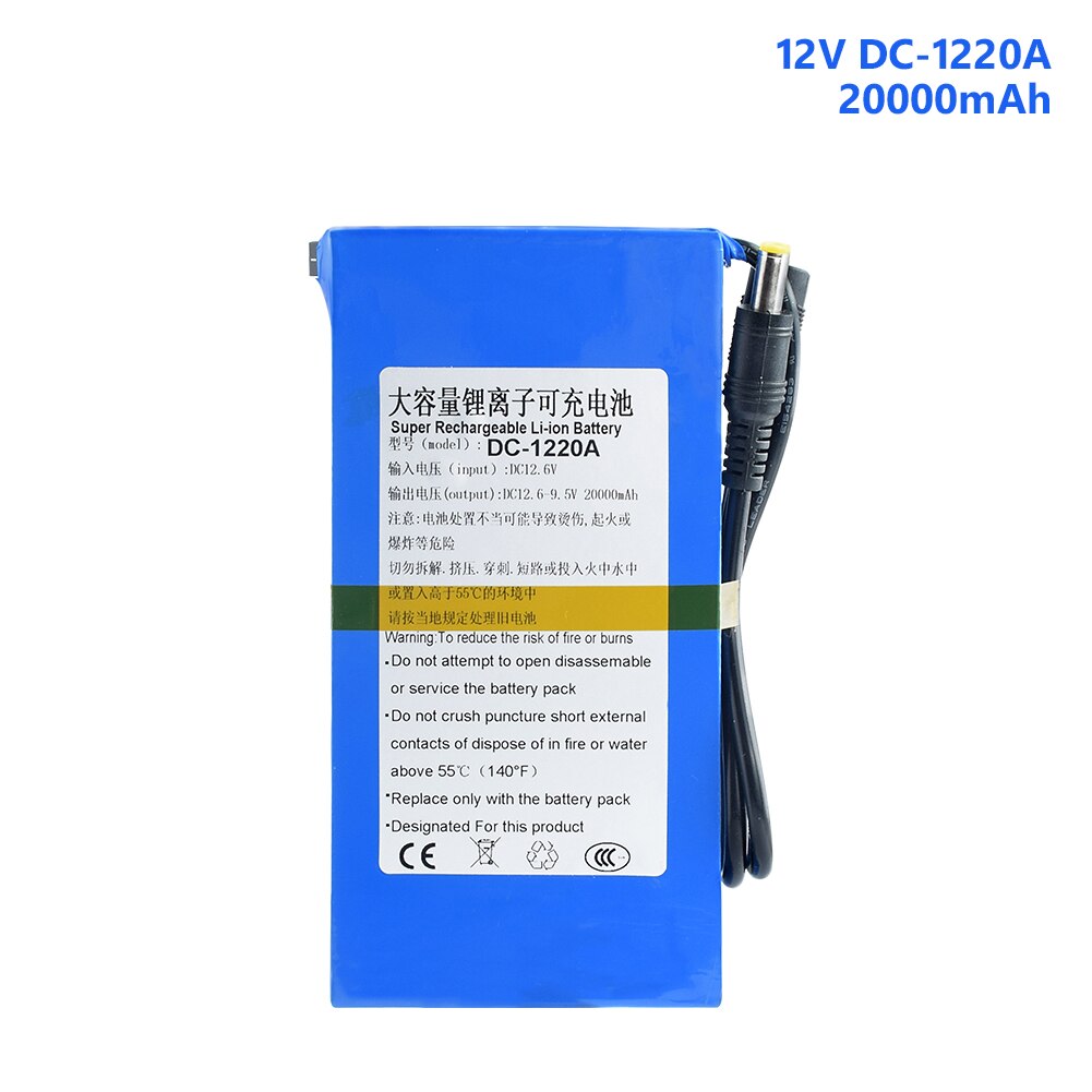 paquete de baterías de iones de litio de súper recargables, baterías de litio DC 12V 4800-20000mAh DC12680 12800 12980 121500: DC-1220A 20000mAh