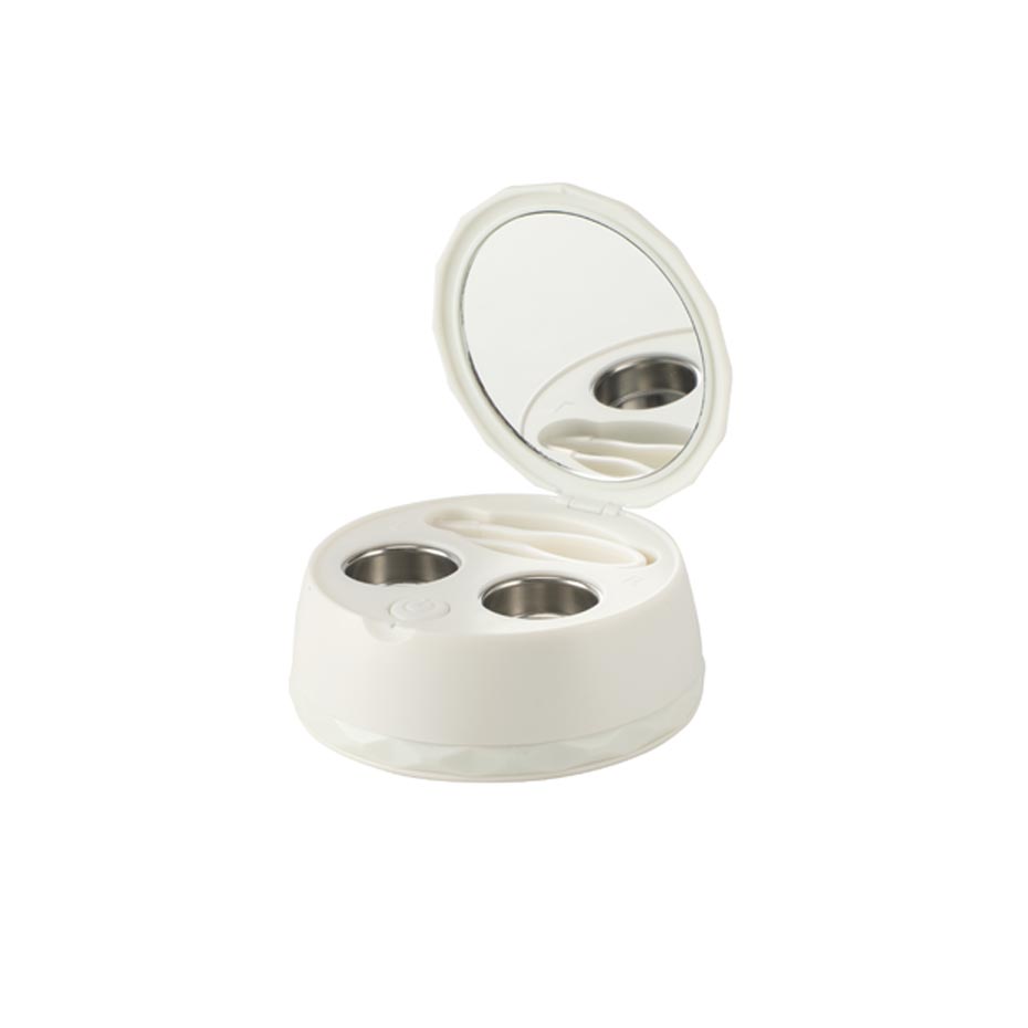 Bærbar genopladelig ultralyds kontaktlinserenser auto daglige plejelinser sonisk vask med rejsetaske: Hvid