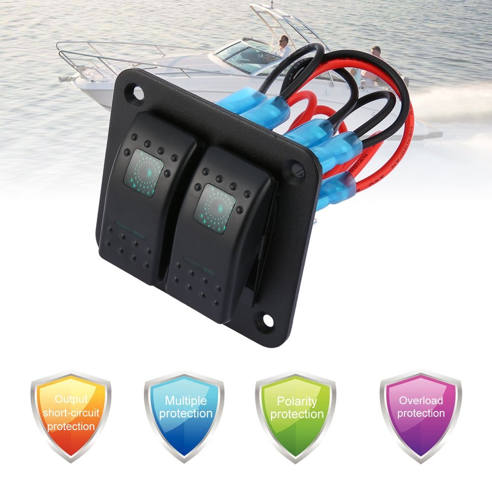 DC 12V 24V 2 Gang Rocker Switch Panel Dual LED Waterproof Rocker Switch Control Panel Circuit Breaker for Car Marine Boat